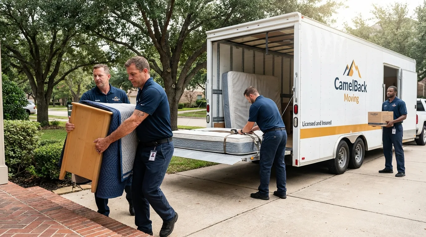 Crew loading residential truck for cross-state move from Crookston, MN