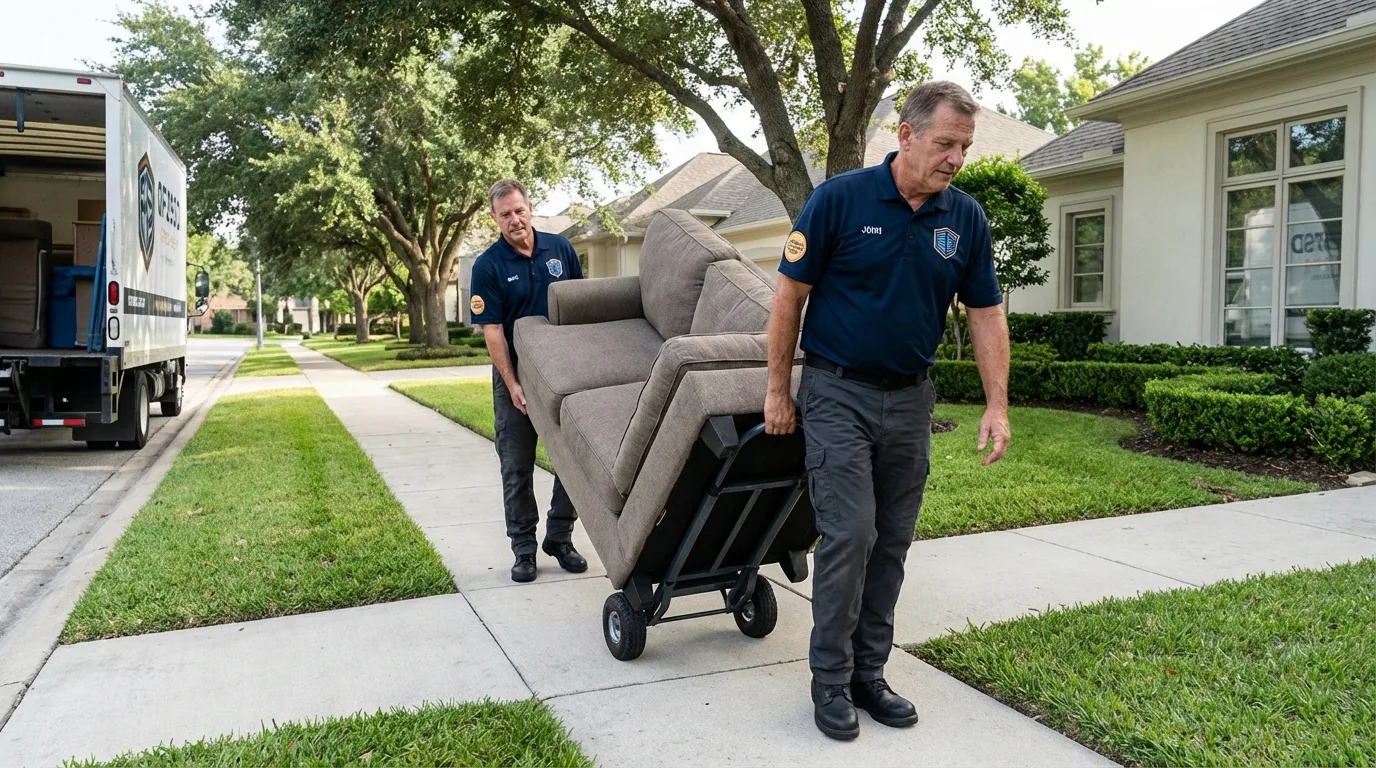 Local residential moving crew loading furniture in Crookston, MN